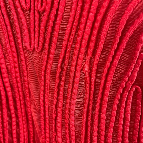 ARRANGE Embroidered Cornelli One Shoulder Red Midi Dress - Picture 7 of 11